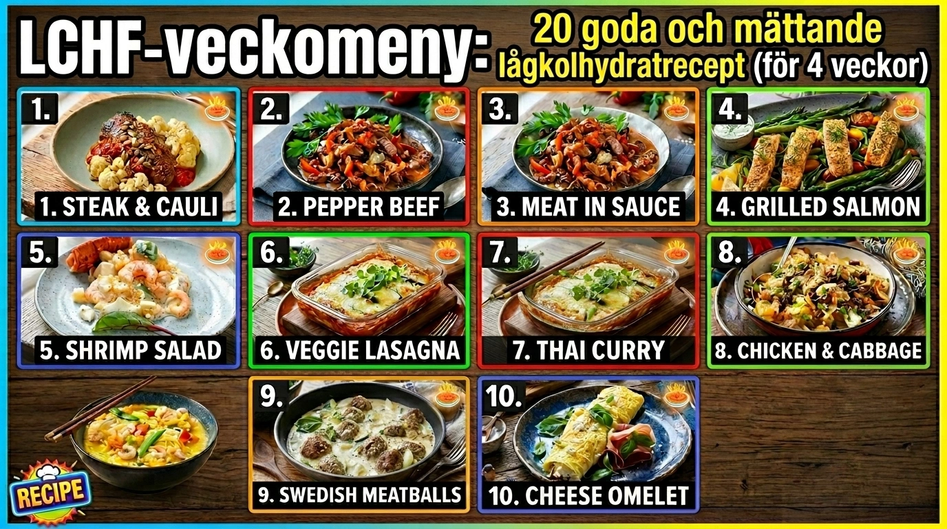 LCHF veckomatsedel (Lågkolhydratkost)